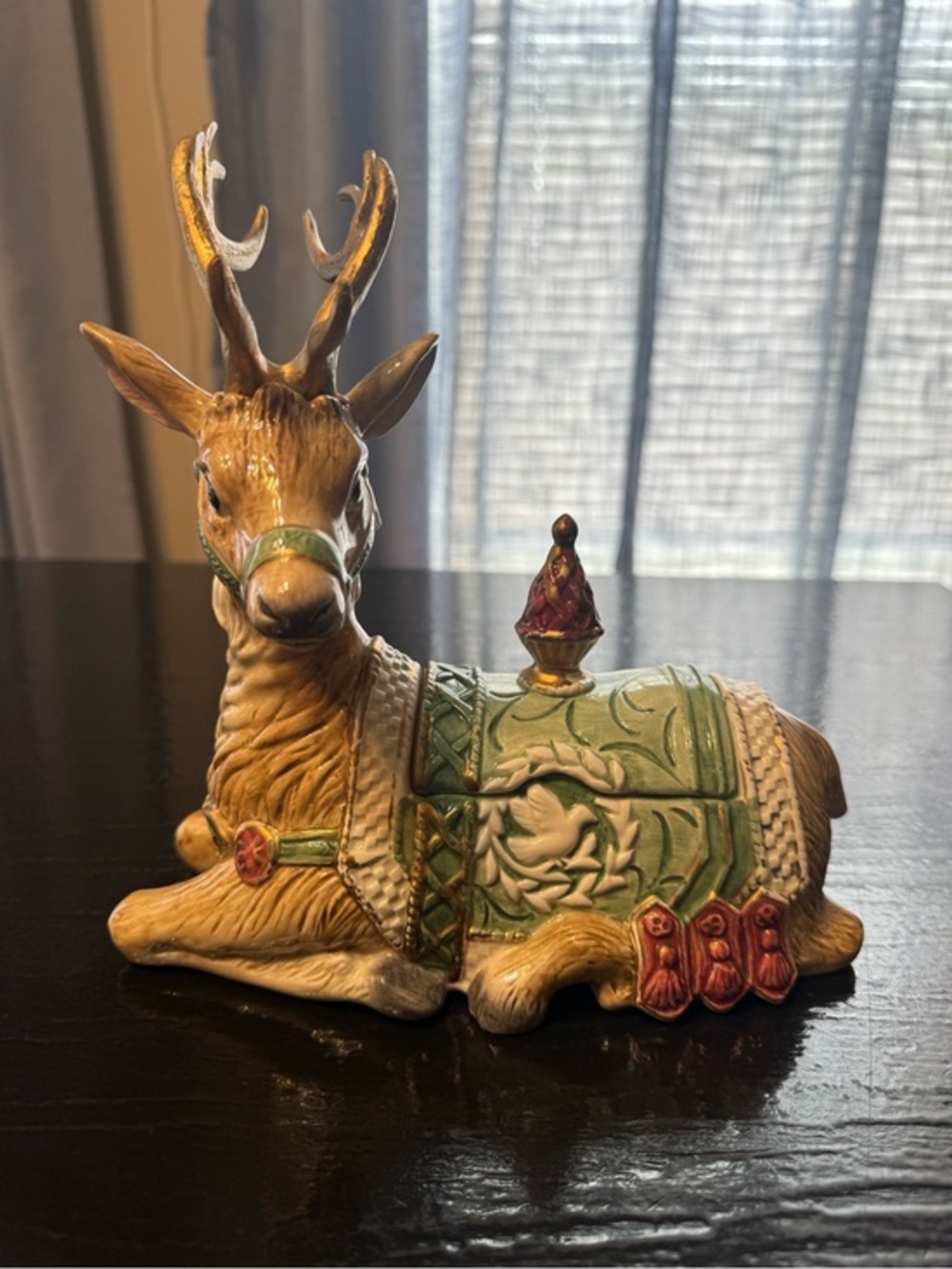 Vintage Fitz and Floyd 8” Winter Holiday Reindeer Trinket Dish Christmas Deer
